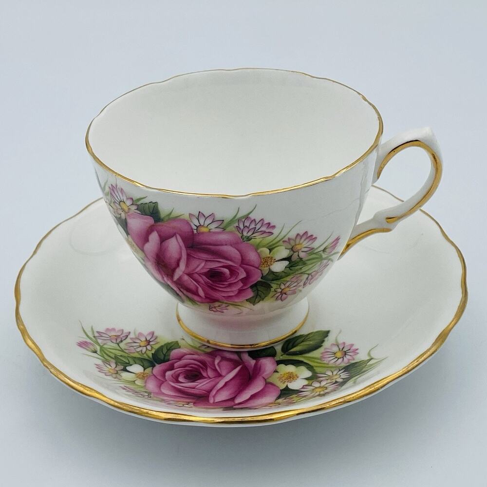 Vintage Royal Vale Bone China Teacup And Saucer Pink Roses Made In England